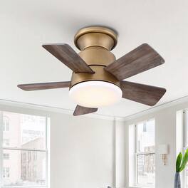Parrot Uncle - 24 in. Integrated LED Flush Mount Ceiling Fan with Light and Remote - Natural Brass Gold