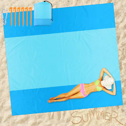 Front. Cedar Assembly - Extra Large Beach Blanket Sandproof Waterproof X 9 Ft Mat For 2-8 Adults Oversized Quick Drying Outdoor Pic... - Blue Cyan.