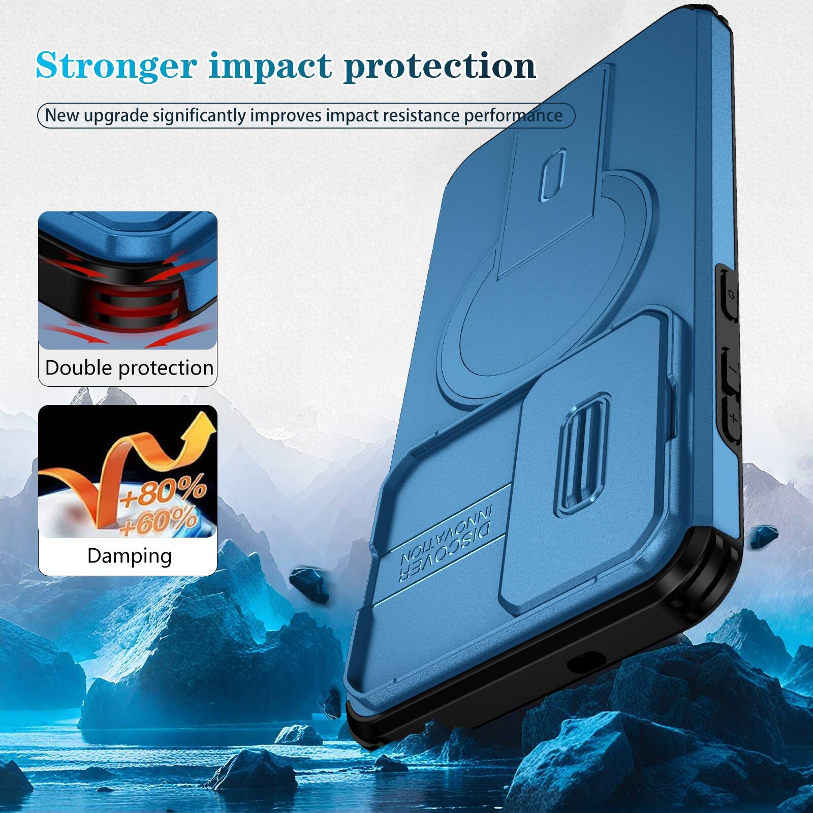 Stronger impact protection  
New upgrade significantly improves impact resistance performance  
Double protection  
+60% +80% Damping
