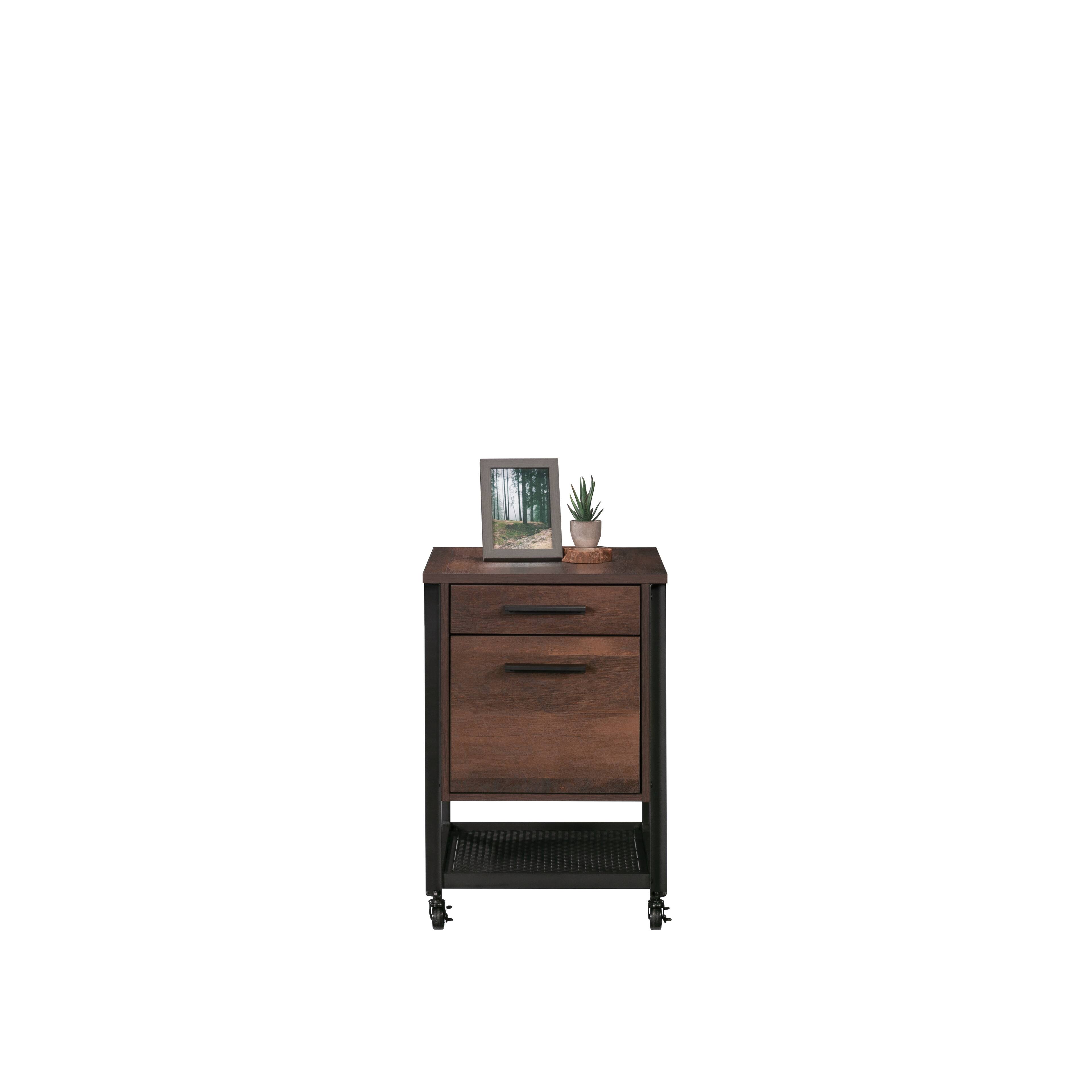 Back. TinyHomie - Pedestal File Cabinet Antique Dark Oak finish.