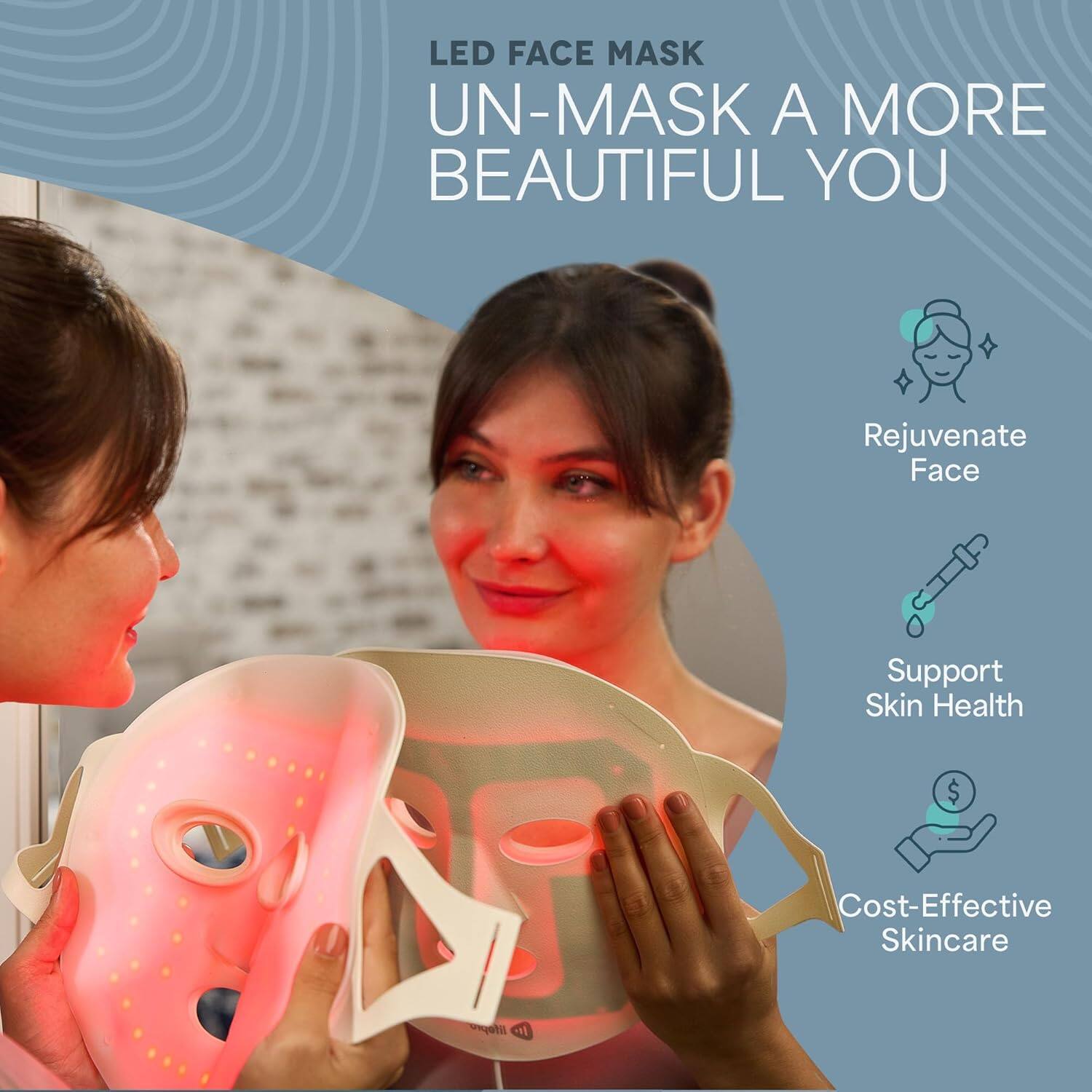 LifePro LED Light Therapy Mask for Face and Neck Red Light LED