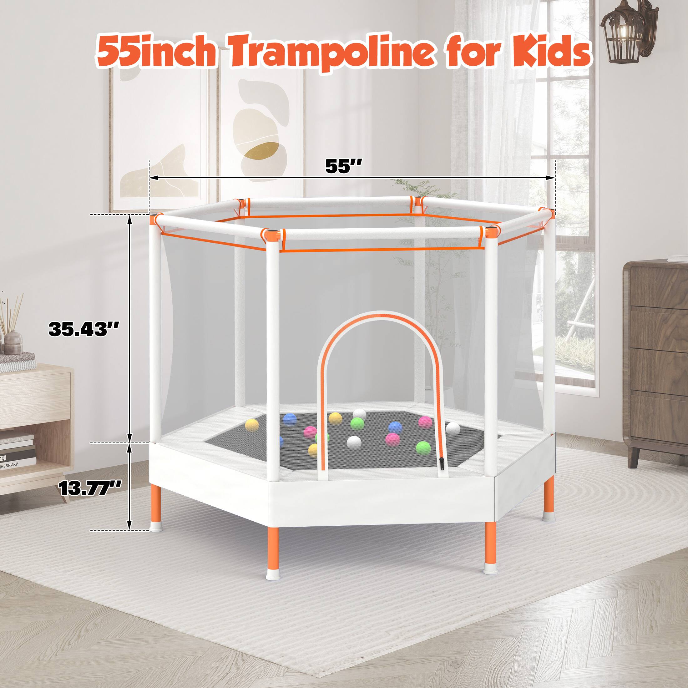 55inch Trampoline for Kids  
55"  
35.43"  
13.77"