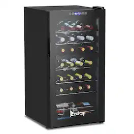 Winado - Dual Zone Wine and Beverage Refridgerator, 28 Bottle Wine Fridge with Independent Temperature Control & Glass Door - Black