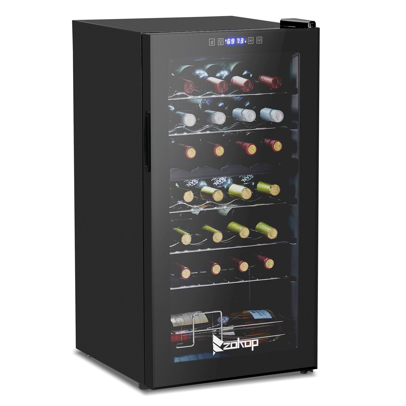 Front. Winado - Dual Zone Wine and Beverage Refridgerator, 28 Bottle Wine Fridge with Independent Temperature Control & Glass Door - Black.