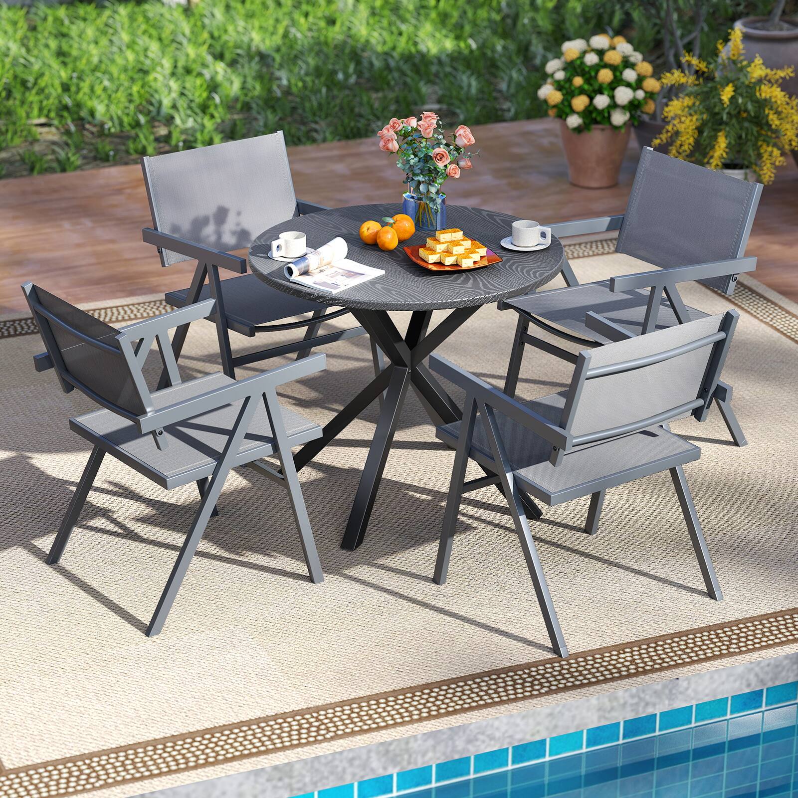 Alt View 7. Gymax - Gymax Patio Chairs Set of 2 w/Breathable Fabric Seat & Tilt Backrest Comfy Armrest - Gray.