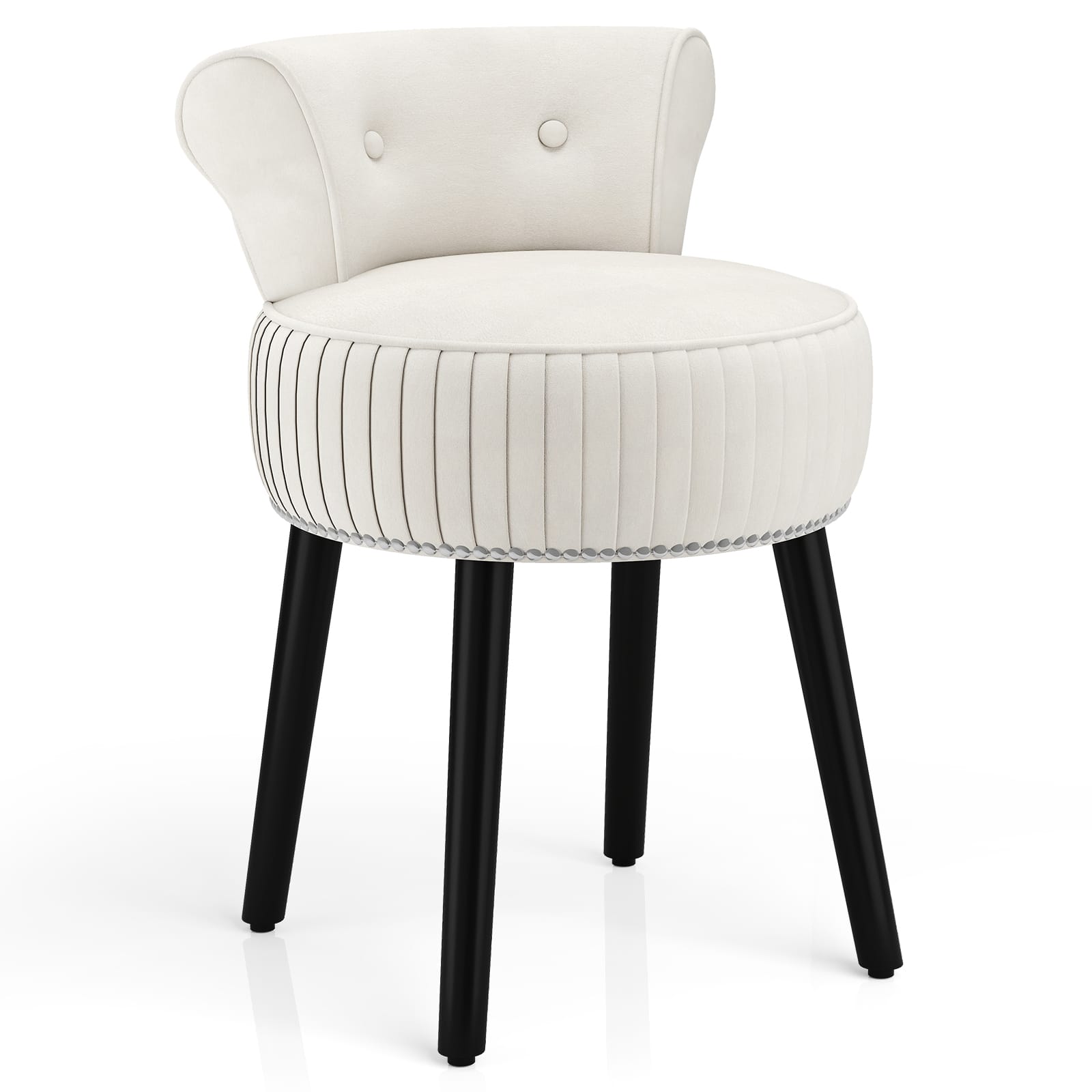 Front. Gymax - Gymax Velvet Vanity Chair w/ Back Tufted Low Back & Solid Wood Legs for Bedroom White - White.