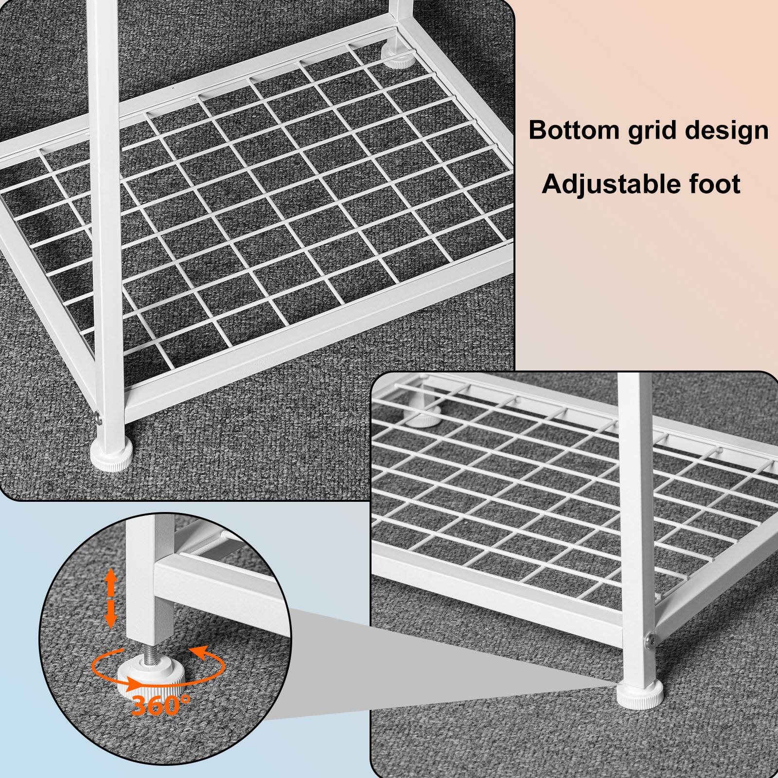 Bottom grid design  
Adjustable foot  
360°