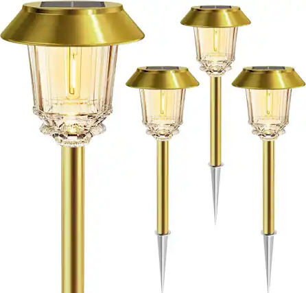 Front. Dazzed Corner - Solar Lights Outdoor,4 Pack Gold Pathway Lights - Gold.