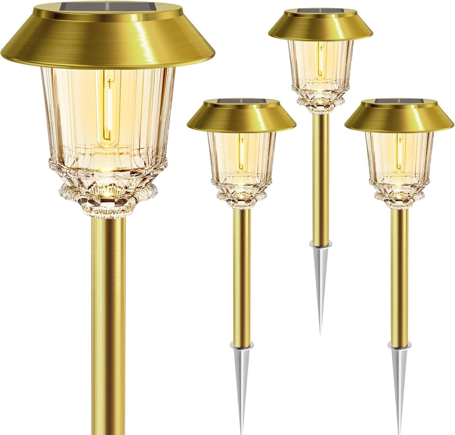 Dazzed Corner - Solar Lights Outdoor,4 Pack Pathway Lights - Gold