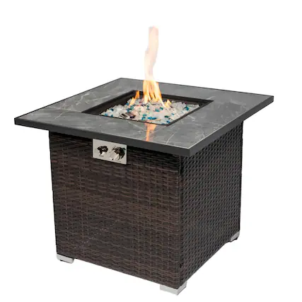 Front. Glintex - 30" Propane Gas Fire Pit Table 50000 BTU Square Tile Top Outdoor Fire Pit with Wicker Base for Patio Deck Garden - Espresso.