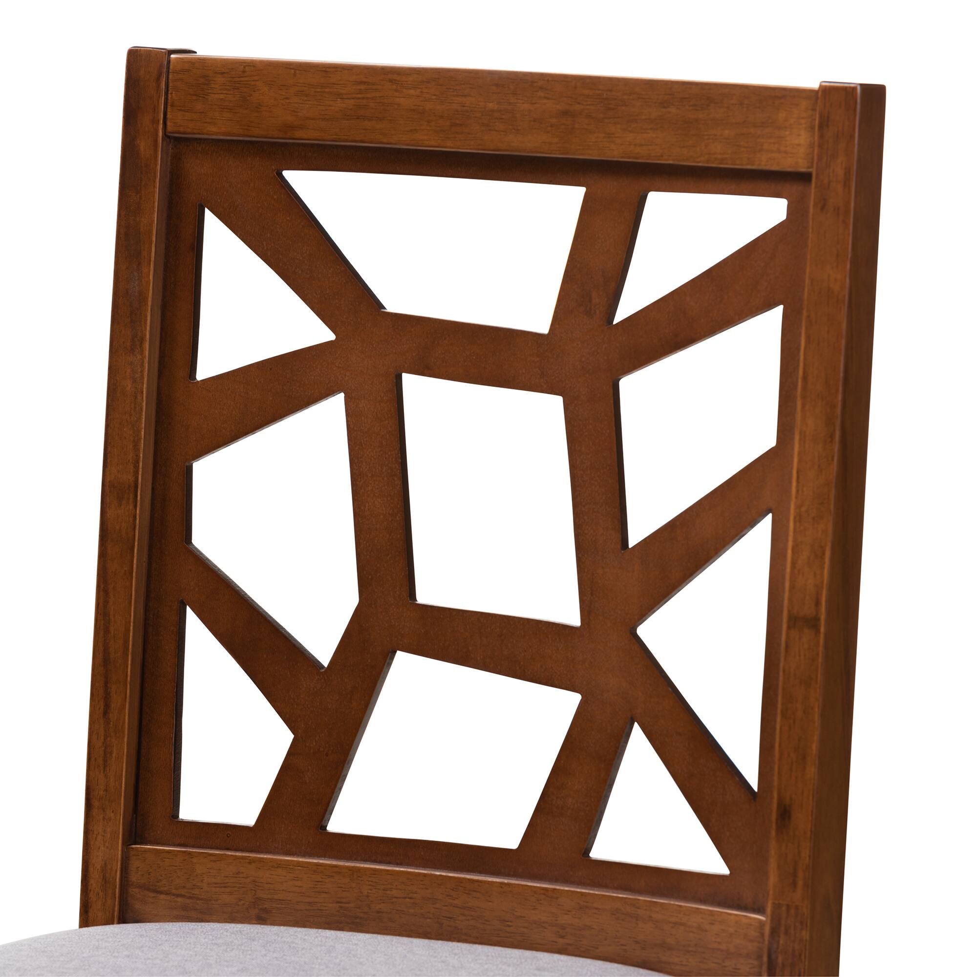 Back. Baxton Studio - Set of 2 Abilene Mid-Century Fabric Upholstered and Finished Dining Chairs - Grey/Walnut Brown.