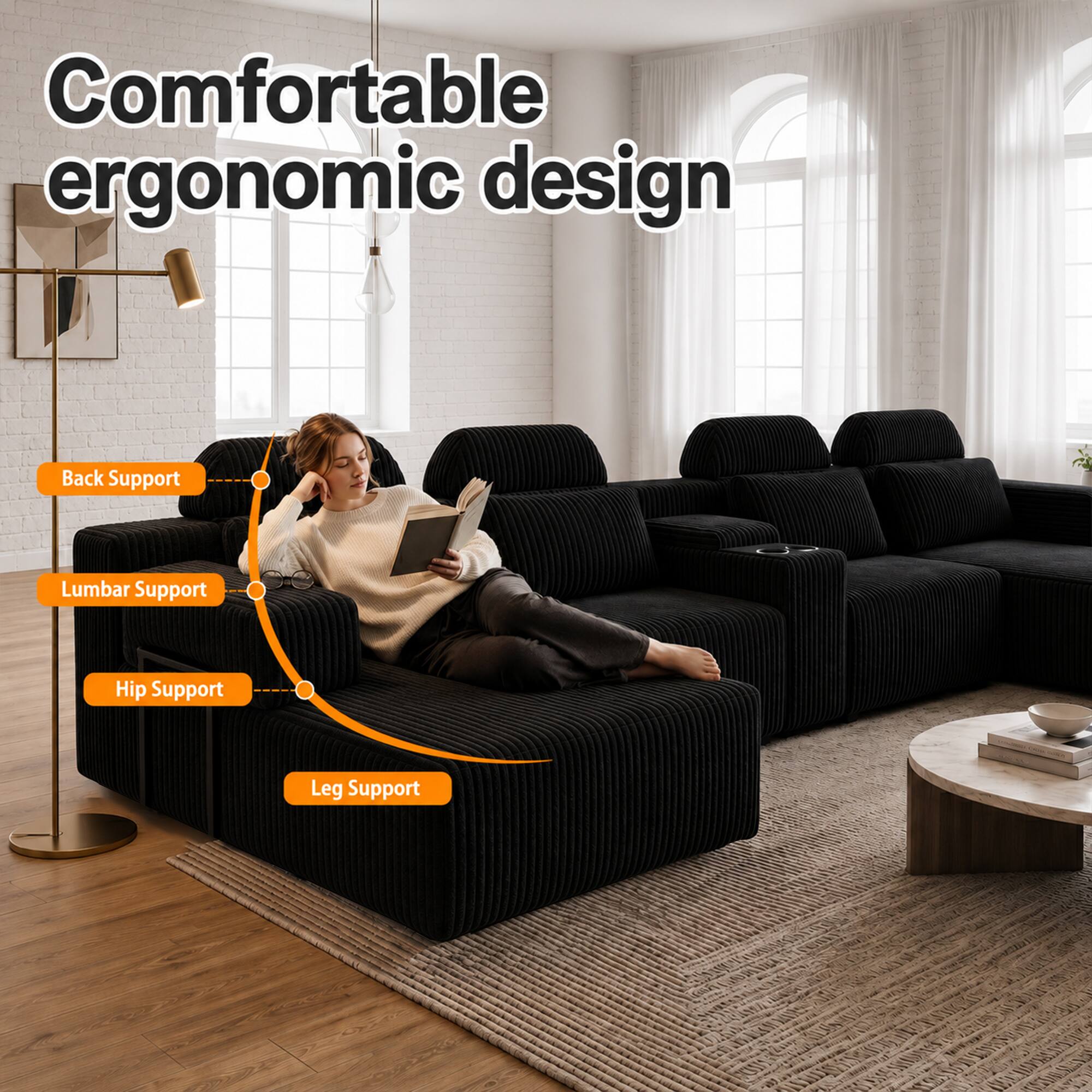 Comfortable ergonomic design  
Back Support  
Lumbar Support  
Hip Support  
Leg Support