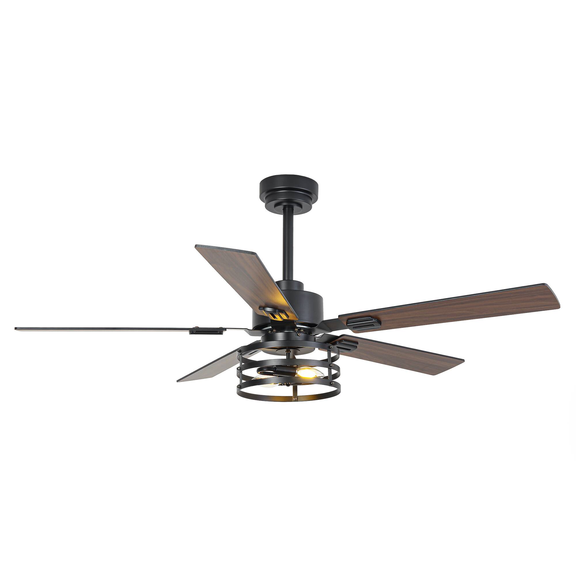 Alt View 7. Vaczon - 52" Industrial Black 6-Speed Metal Cage Ceiling Fan with Light and APP - Black.