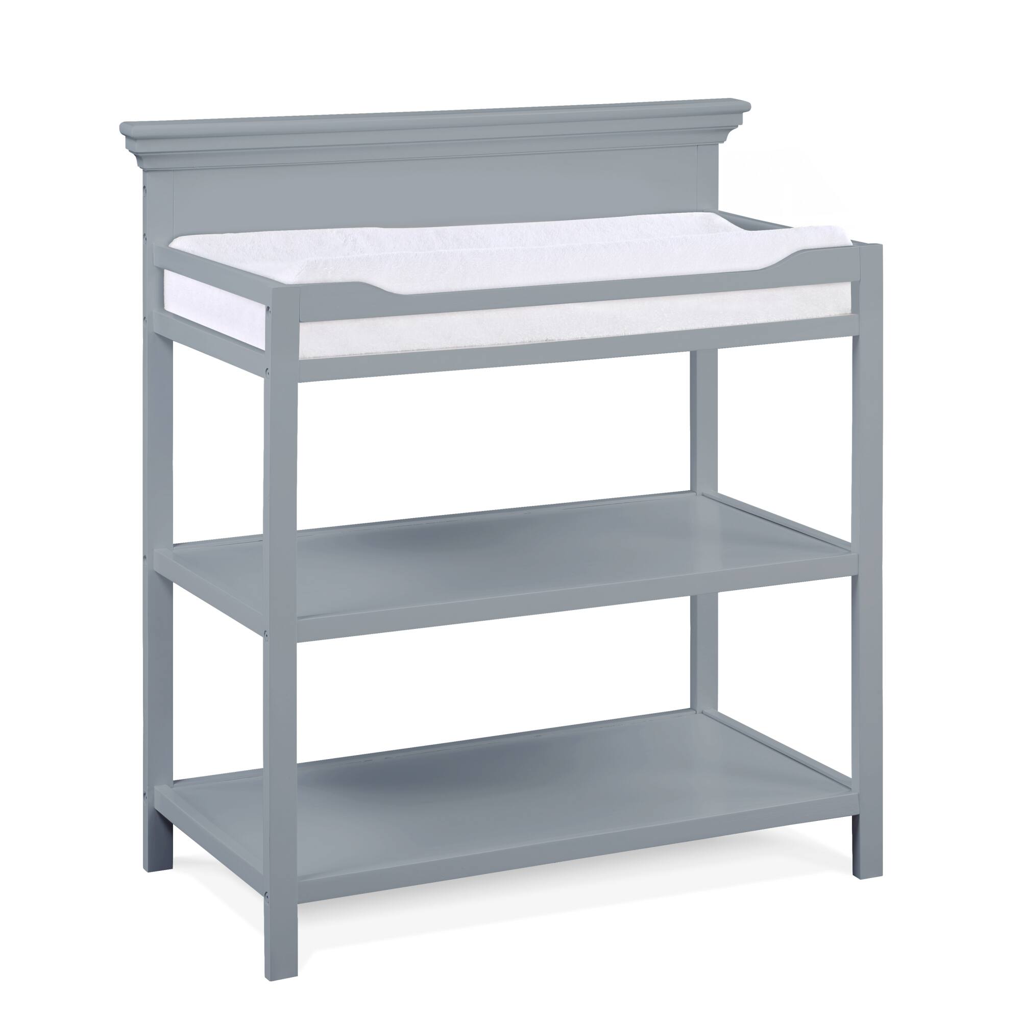 Left. GOODSILO - Versatile Baby Changing Table with Safety Rails and Dual Storage Shelves in Classic Gray Finish for Modern Nurseries - Gray.