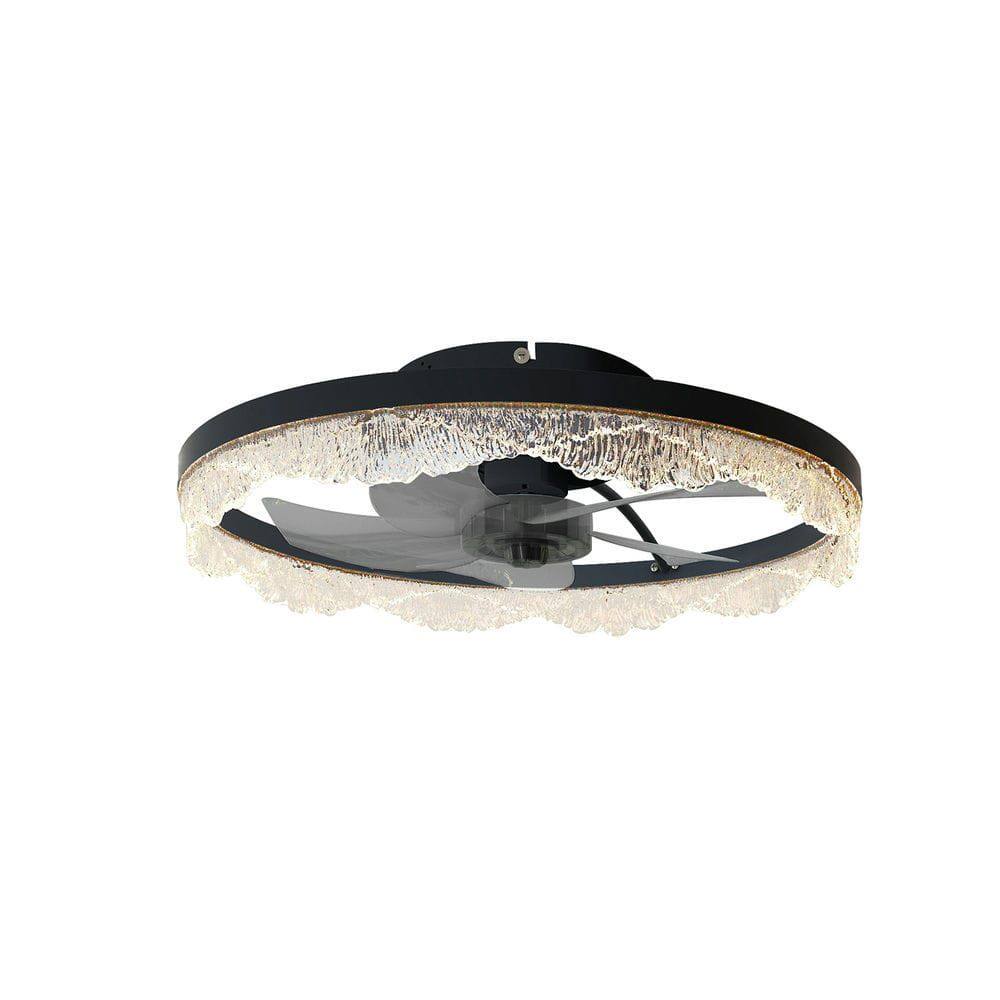 Angle. Kadyn - 16" Decorative LED Ceiling Fan Light – Modern Flush Mount with Crystal-Inspired Acrylic Ring, Black - Black.