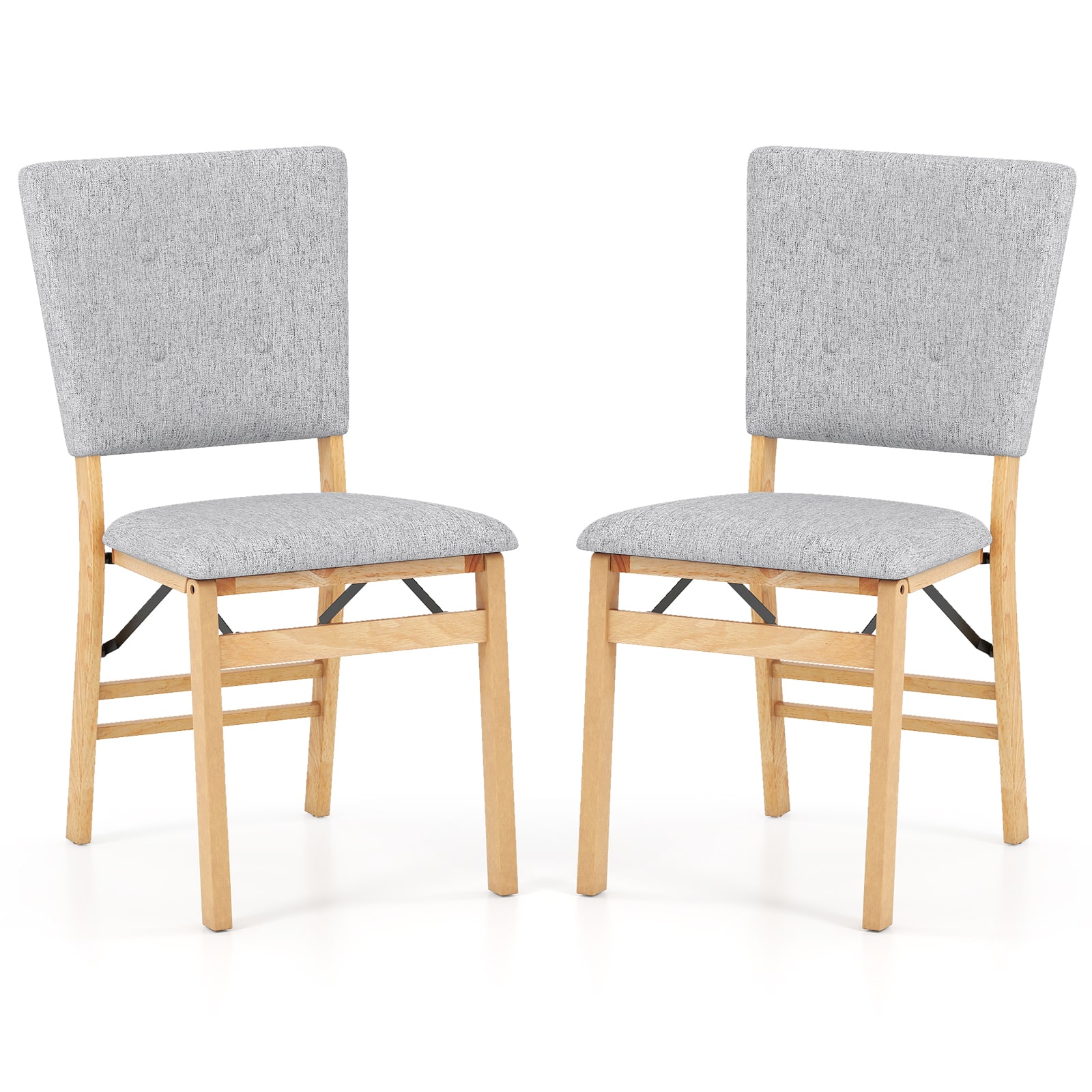 Gymax - Foldable Dining Chair Set of 2 w/Padded Seat & Tilt Backrest Rubber Wood Legs Grey - Yellow