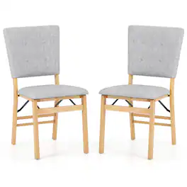 Gymax - Foldable Dining Chair Set of 2 w/Padded Seat & Tilt Backrest Rubber Wood Legs Grey - Yellow