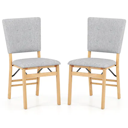 Front. Gymax - Gymax Foldable Dining Chair Set of 2 w/Padded Seat & Tilt Backrest Rubber Wood Legs Grey - Yellow.