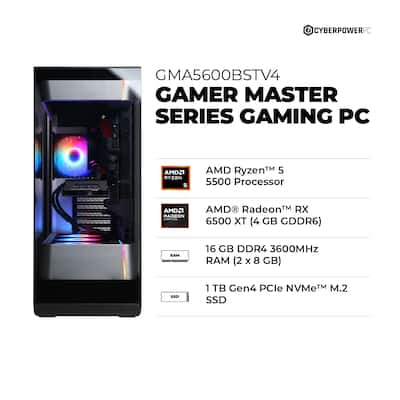 CyberPowerPC Gaming Desktop AMD Ryzen 5 5500 AMD Radeon RX 6500 XT CyberPowerPC Gaming Desktop AMD Ryzen 5 5500 AMD Radeon RX 6500 XT