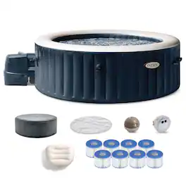 Intex - PureSpa Plus Inflatable Bubble Jet Hot Tub & Replacement Filters (8 Pack) - Blue