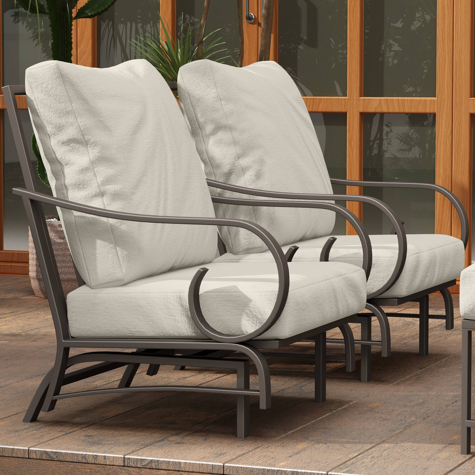 Alt View 8. Outsunny - 5 Piece Patio Furniture Set with 2 Rocking Chairs, 3-Seat Sofa, 2 Ottomans, Outdoor Conversation Set - Beige.