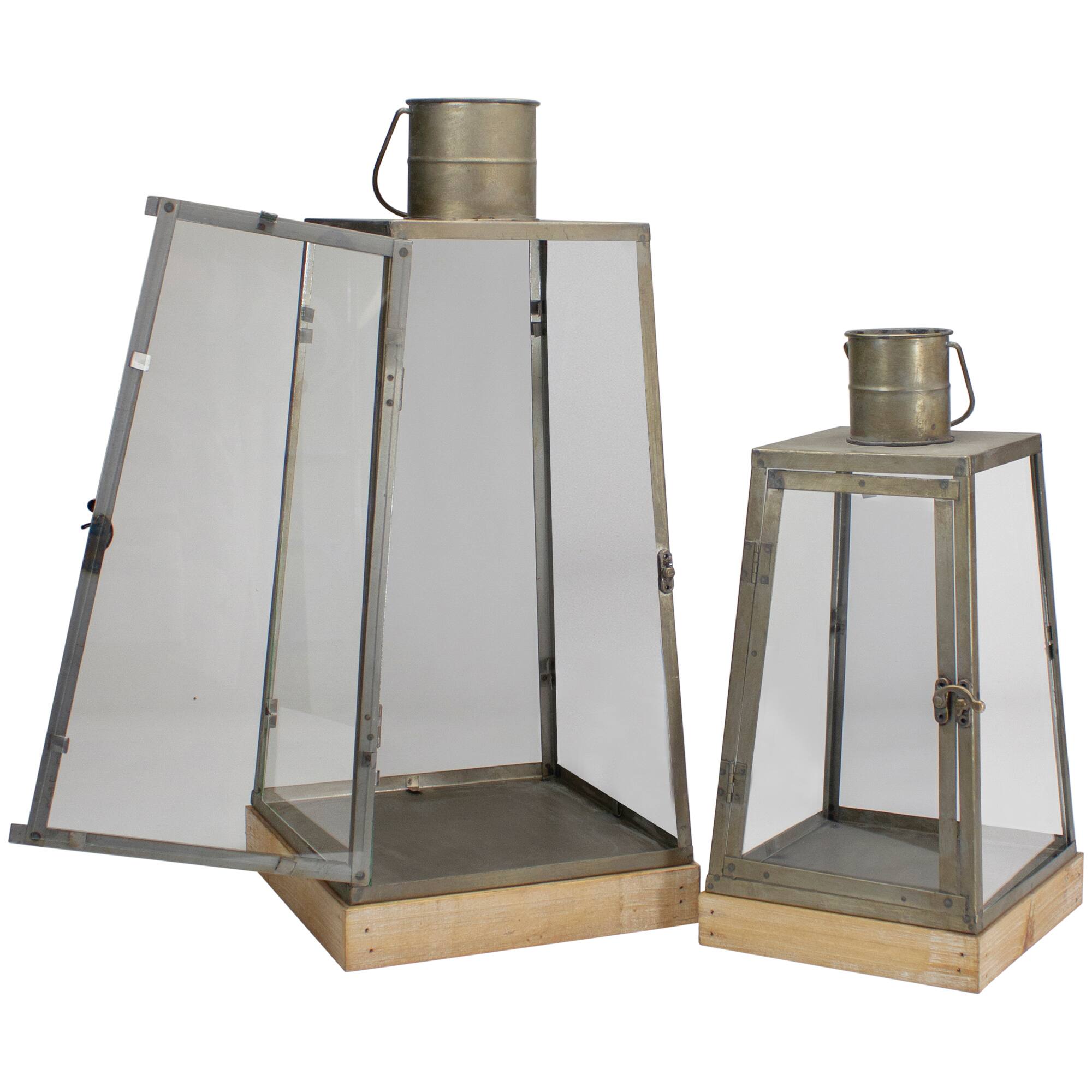 Alt View 3. Melrose - Set of 2 Rustic Silver Candle Lanterns With an Attached Handle - 24" - Silver.