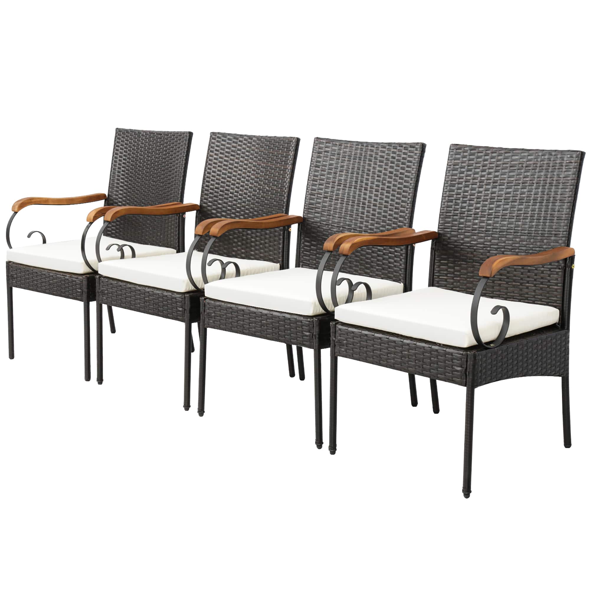 Gymax - Set of 4 PE Wicker Acacia Wood Chairs Armrests w/ Soft Zippered Cushion Garden Patio - Mix Brown, White price history on PriceWatchPro