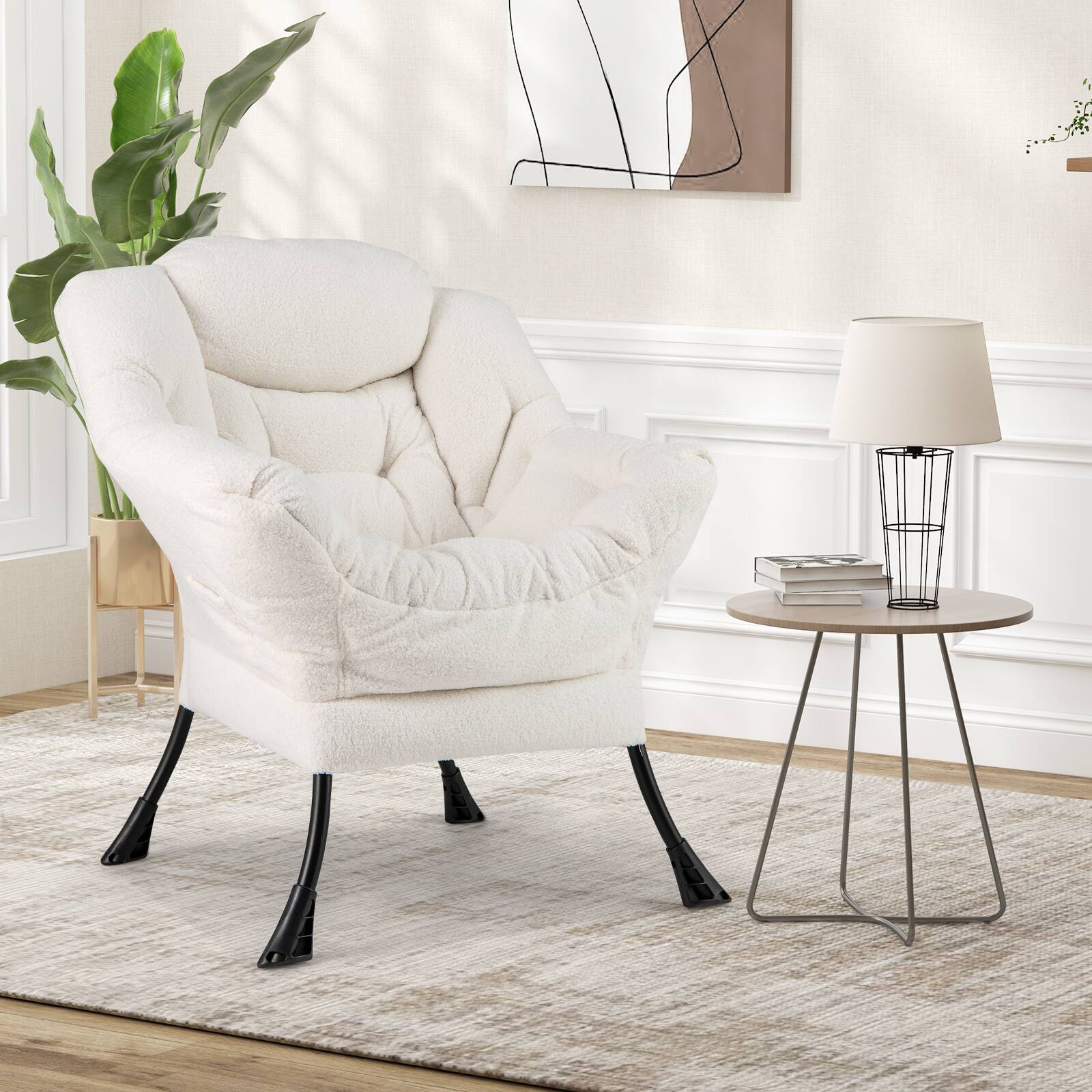 Alt View 1. Ecooso - Sherpa Upholstered Accent Chair with Cozy Head Pillow for Extra Comfort - Beige.