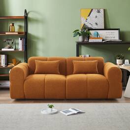Electra Tech Xpress - 80" Modern Sofa Couch, Comfy Deep Seat Teddy Cloud Sofa, Oversized Loveseat 3-Seater Boucle Couch - Curry