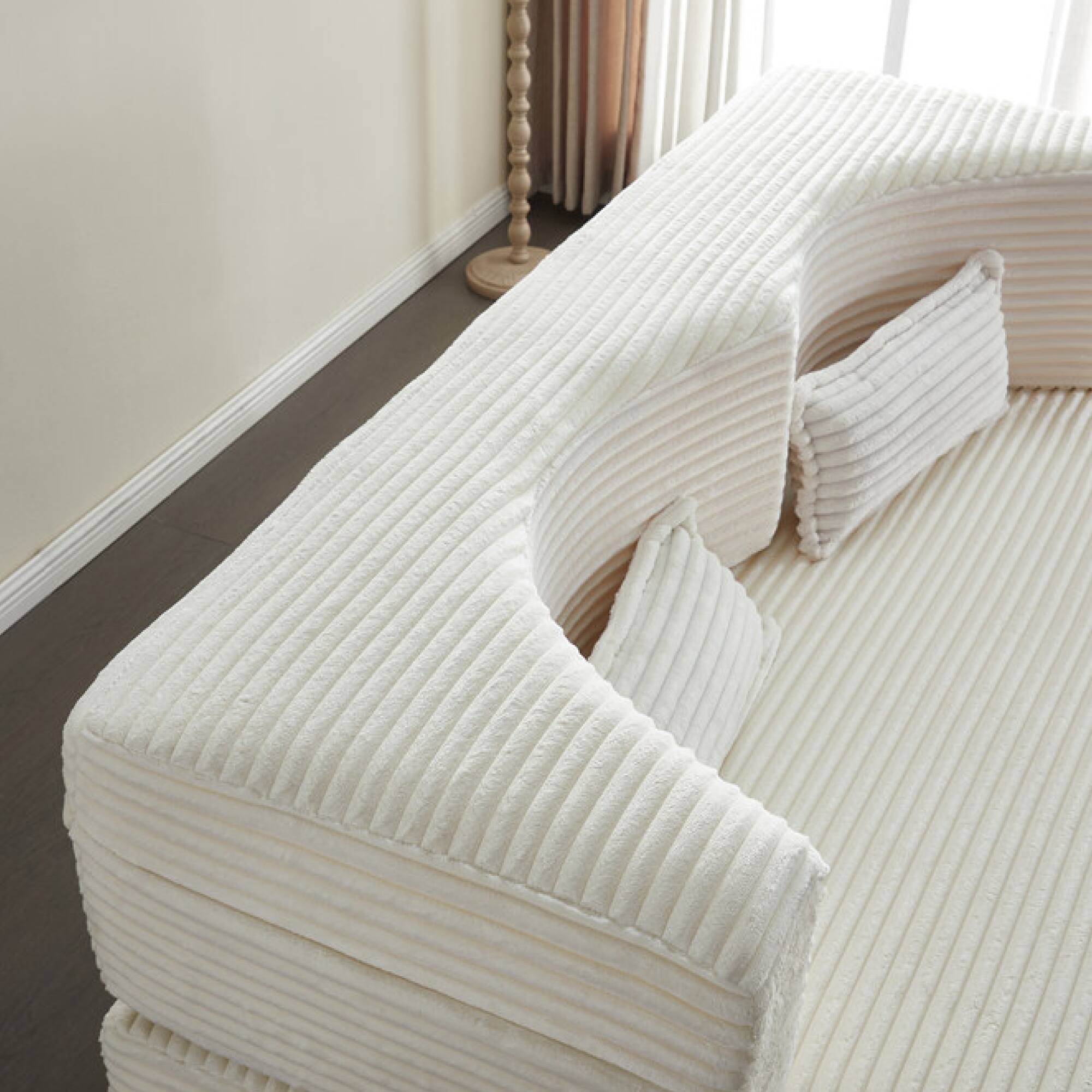 Alt View 4. GOODSILO - Convertible Plush Corduroy Floor Sleeper Sofa with Dual Pillows for Living Room and Guest Use - Beige+White.