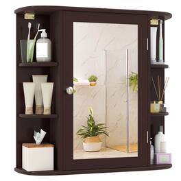 Costway - Multipurpose Mount Wall Surface Bathroom Storage Cabinet Mirror - Brown