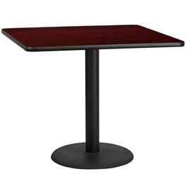 Emma + Oliver - 42" Square Laminate Table Top with 24" Round Table Height Base - Mahogany