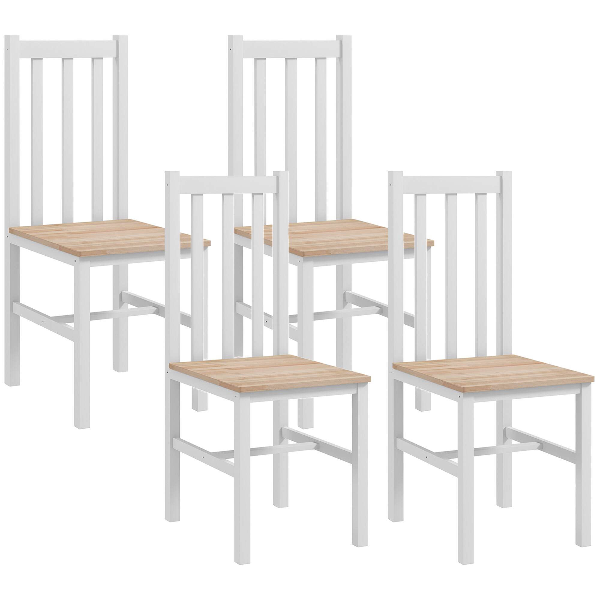 Front. Homcom - Set of 4 Farmhouse Dining Chairs with Slat Back - White.