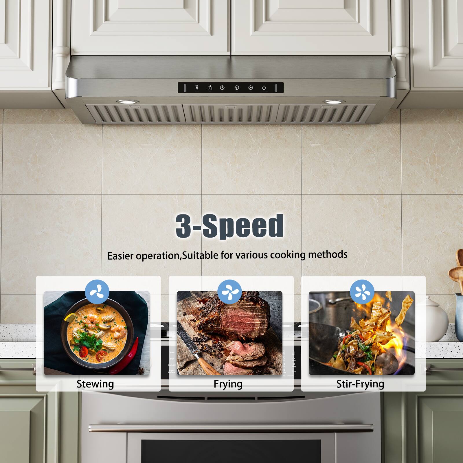 3-Speed
Easier operation, Suitable for various cooking methods
Stewing
Frying
Stir-Frying