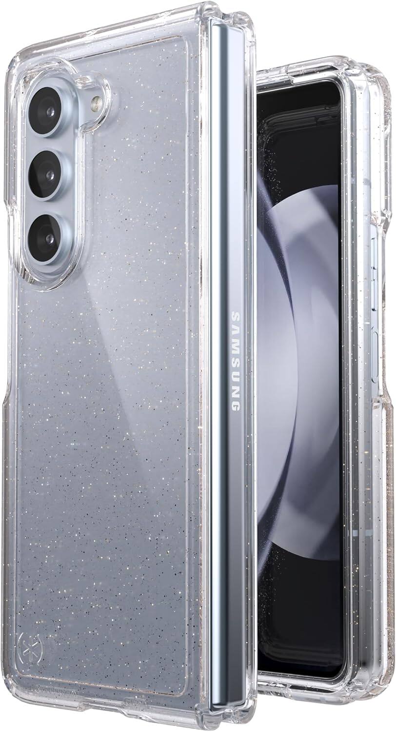 Back. Speck - Speck Presidio Perfect-Clear Fold With Glitter Case - Samsung Galaxy Z Fold5 - Clear/Gold Glitter.
