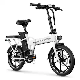 Windhorse - 16" Folding Electric Bike for Adults, 350W Power Motor, 20MPH, 35-Mile Range, Removable Battery with Lock - White