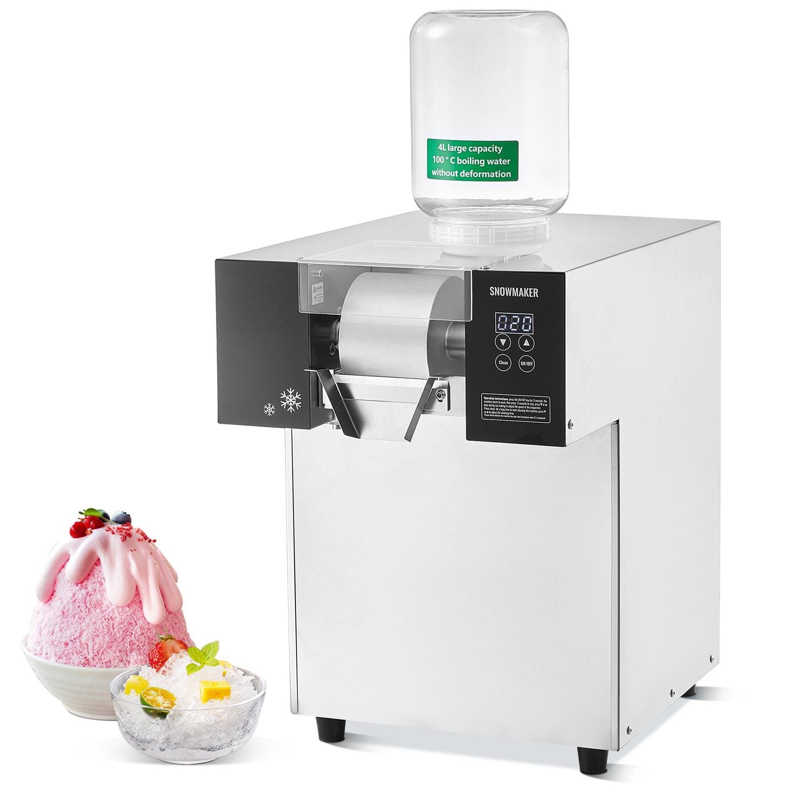 Glintex - Commercial Electric Ice Shaver, 385 lbs/24H Snowflake Ice Maker with Stainless Steel Build for Ice Cream & Dessert Bars - Silver