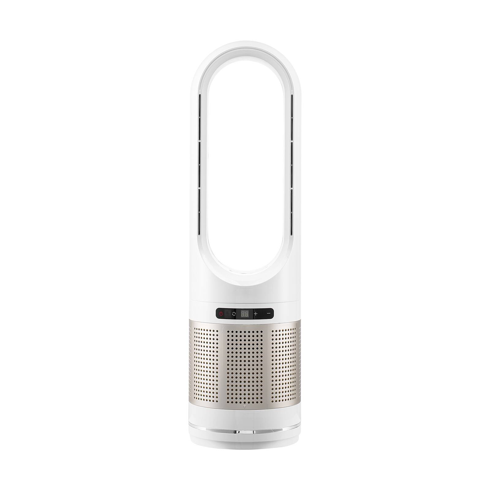 Alt View 2. HOMLUX - 34" Oscillating White Tower Fan 8H Timer 16.4ft/s High Velocity with Remote Control, Filter, Thermostat - White+Gold.