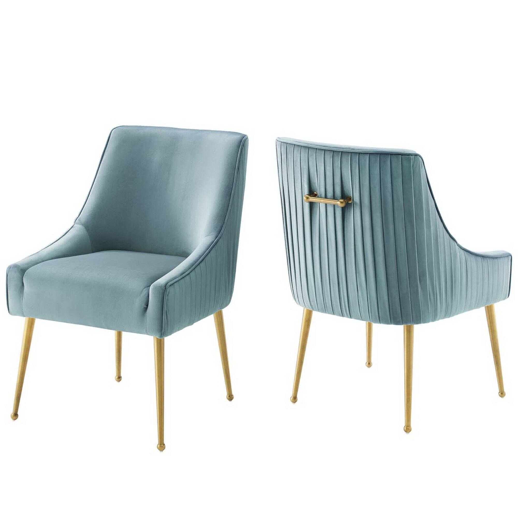 Angle. Modway - Discern Pleated Back Upholstered Performance Velvet Dining Chair Set of 2 by Modway - Light Blue.