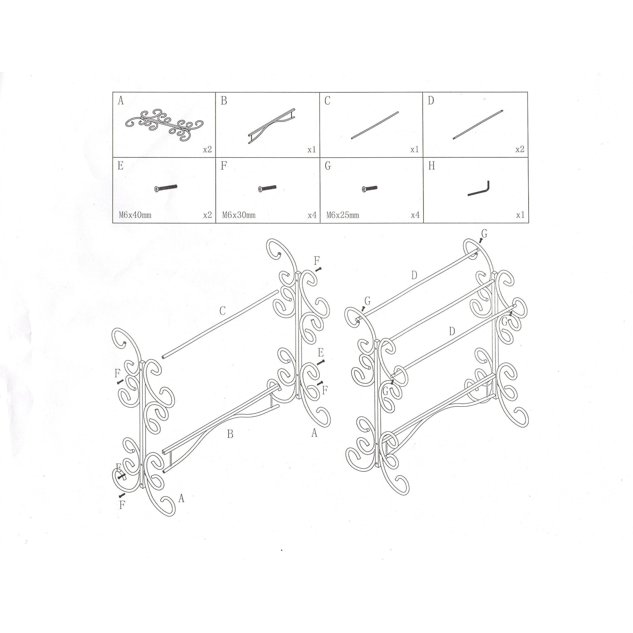 A x2 B F x1 C x1 G D x2 H x1  
M6x40mm x2 M6x30mm x4 M6x25mm x4  
G F D C G 7 D E F B A F A