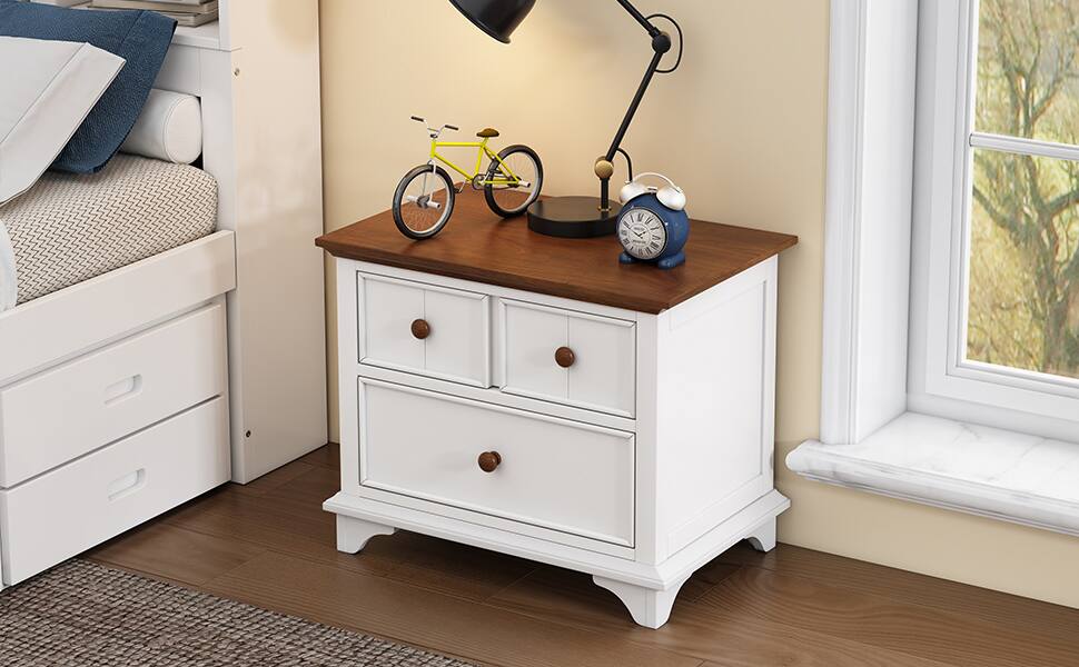 Alt View 5. Spaco - Spaco Kids Nightstand with 2 Drawers, Solid Wood, for Kids Room and Bedroom - White+Walnut.