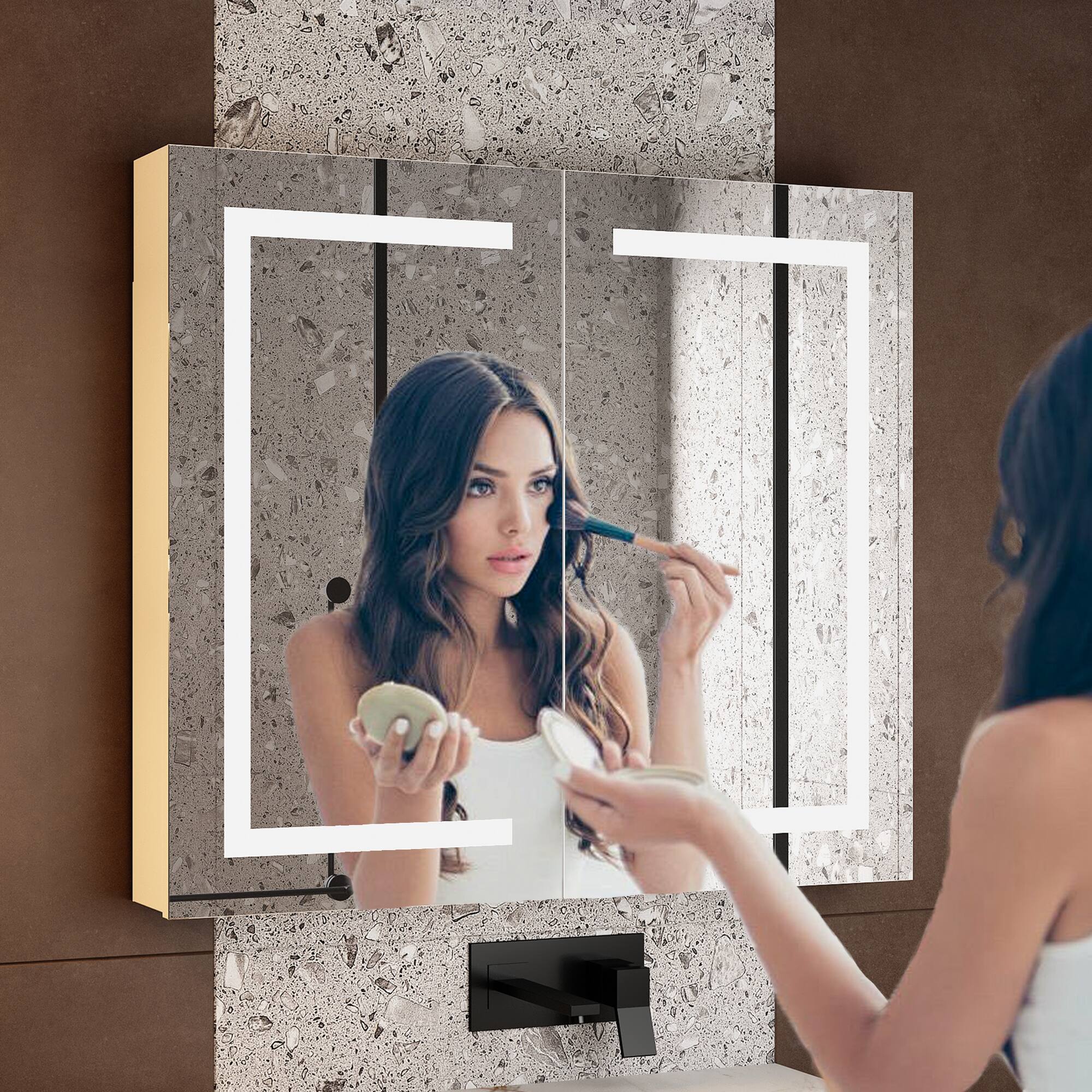 Alt View 4. Famapy - Smart Bathroom Mirror Cabinet with LED Lighting, Anti-Fog, Hidden Storage & Modern Vanity Design - White.
