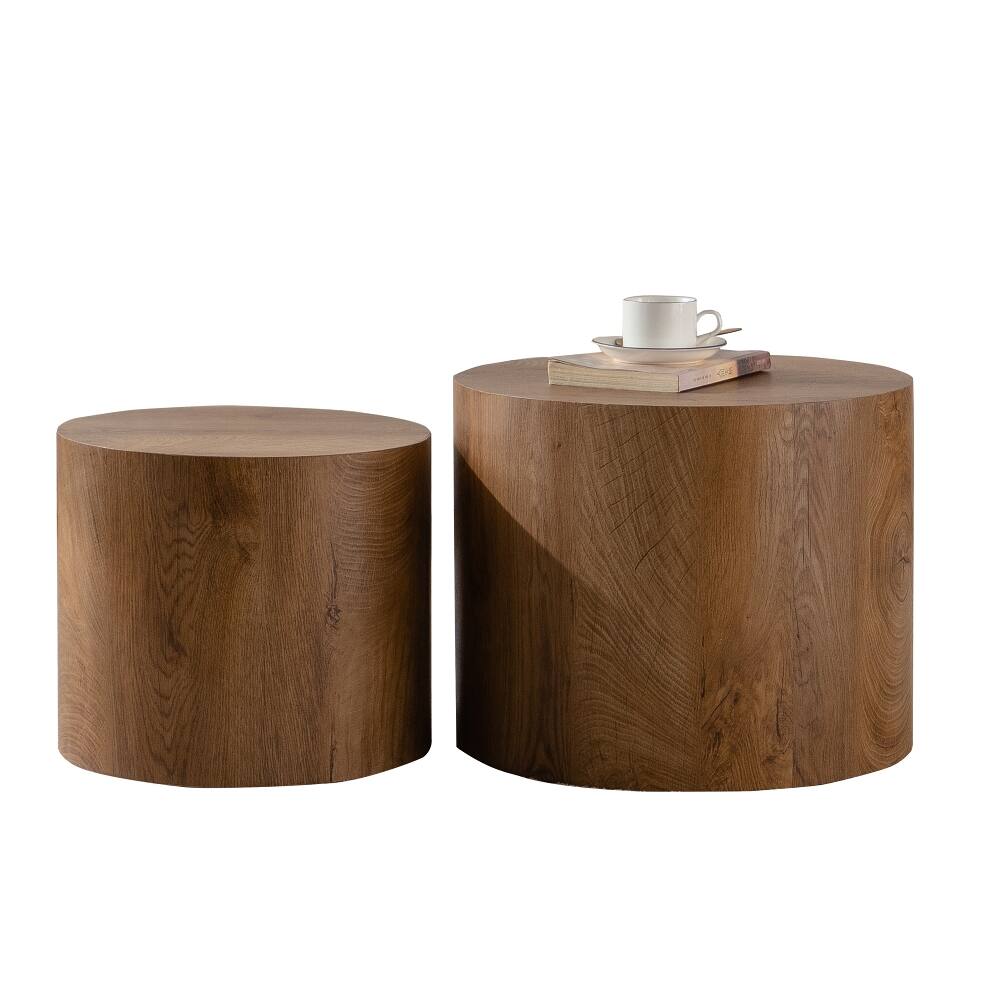 Alt View 3. Loheer - Nesting Coffee Table Set of 2 Round Wooden Modern Circle Table for Small Space Living Room Bedroom Accent End Side Table - Brown.