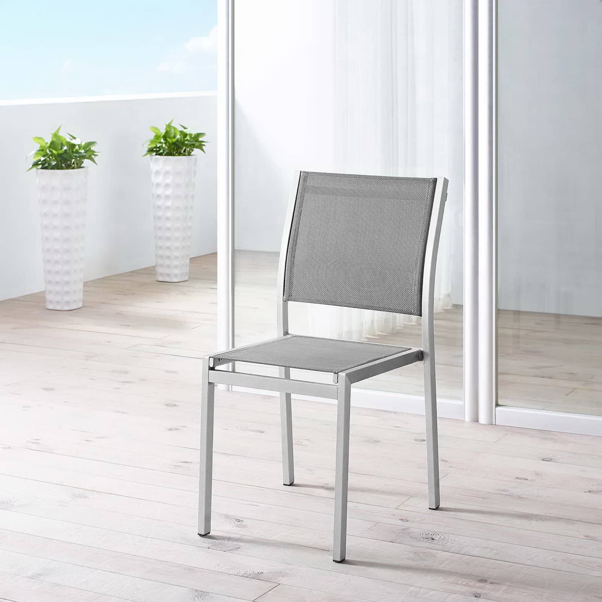 Shore Outdoor Patio Aluminum Side Chair by Modway - Silver Gray
