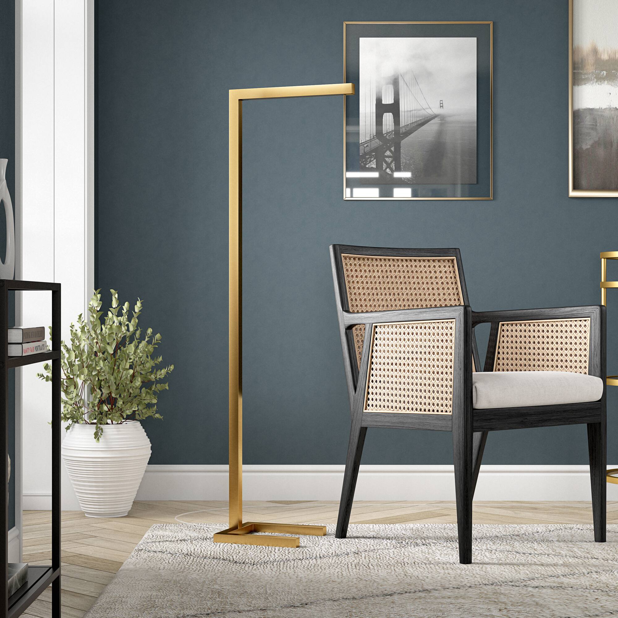 Front. Hudson&Canal - Malin 52" Tall Integrated LED Floor Lamp with Metal Shade in Brass - Gold.