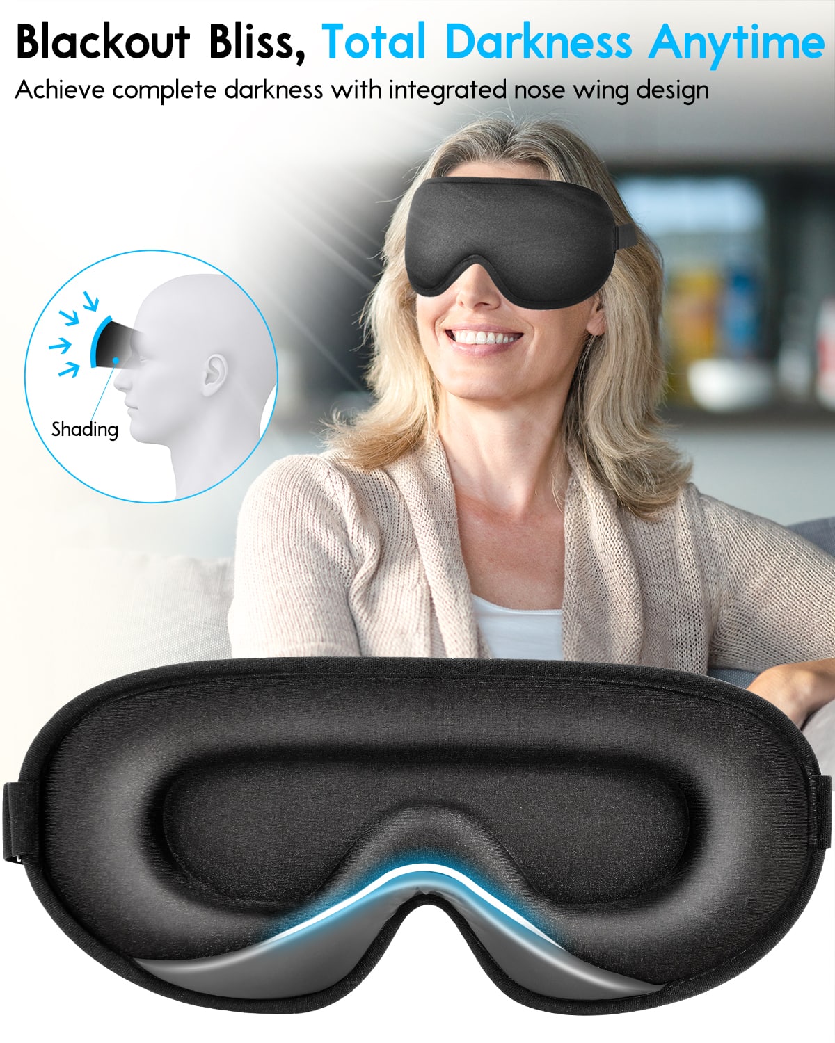 Blackout Bliss, Total Darkness Anytime Achieve complete darkness with integrated nose wing design.