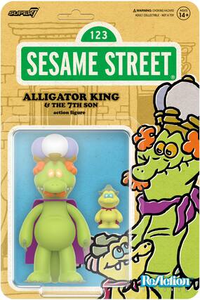 SUPER WARNING: CHOKING HAZARD AGES ADULT COLLECTIBLE - NOT A TOY 14+ 123 SESAME STREET ALLIGATOR KING & THE 7TH SON action figure ReAction FIGURES