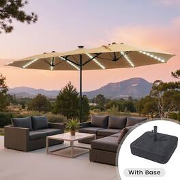 Crestlive Products - 15 x 10FT Solar Light Double-Sided Patio Outdoor Umbrella Tilting Waterproof Metal Pole Base Included - tan