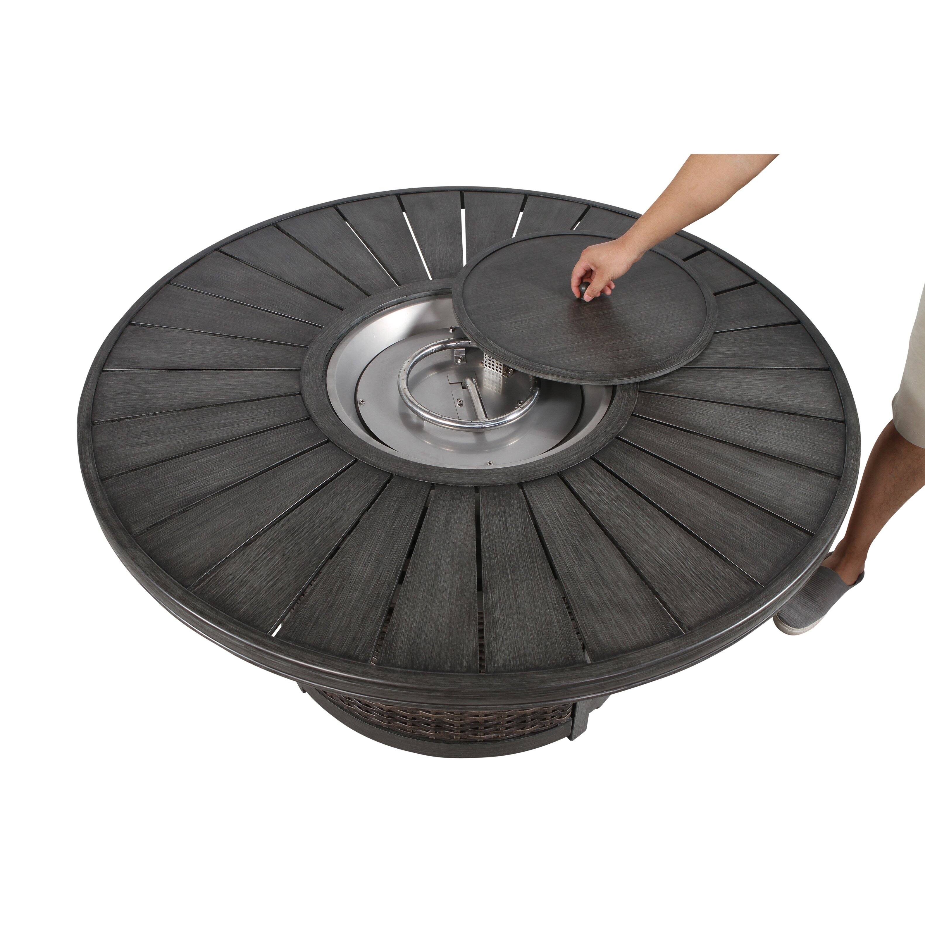 Left. Mondawe - 60,000 BTU Outdoor Gas Fire Pit Table with Hidden Propane Tank - Gray.