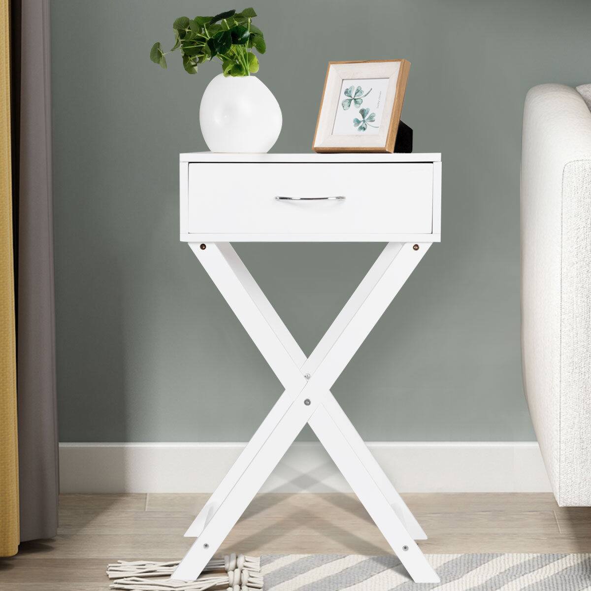 Alt View 3. Costway - Costway 2 PCS Nightstand X-Shape Drawer Accent side End Table Modern Home Furniture - White.